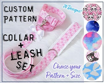 Custom Collar and Matching Leash, 20 Designs- Kawaii Petplay Choker, Pride Festival Rave Wear