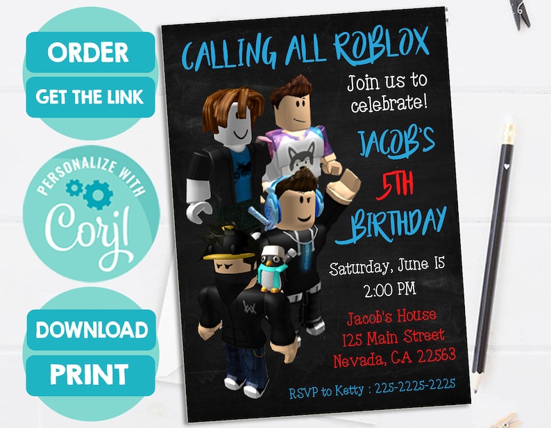 Roblox Birthday Invitation Roblox Invitation Roblox Partyroblox Inviteroblox Printable Template Roblox Game Invitation Instant Download - 