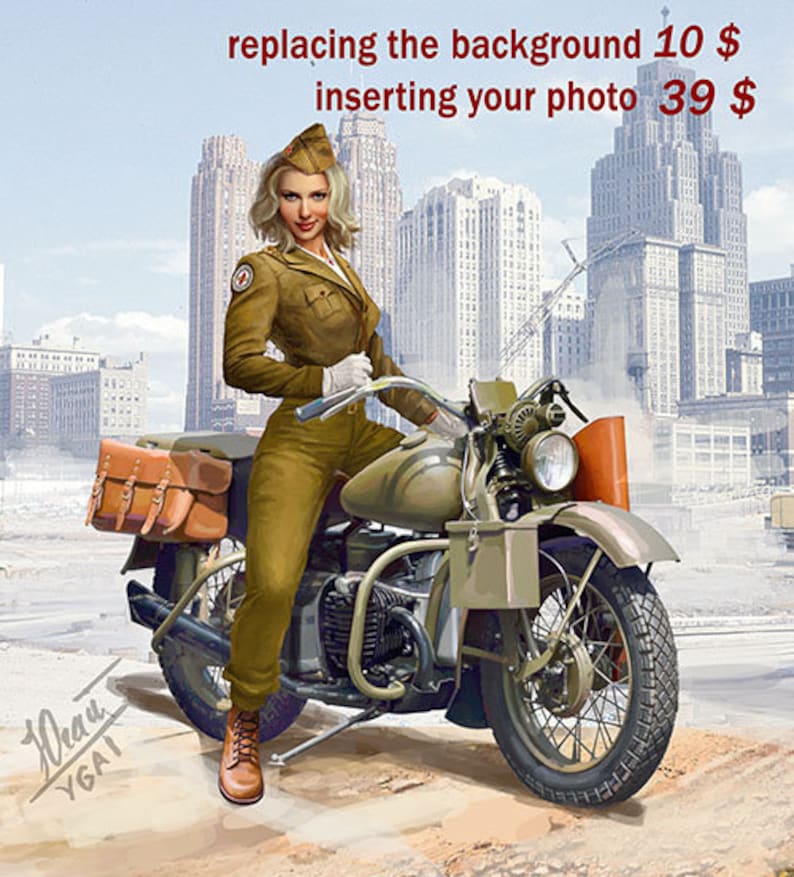 Personalized Portrait Military Pin Up Style Vintage Warii Art Etsy
