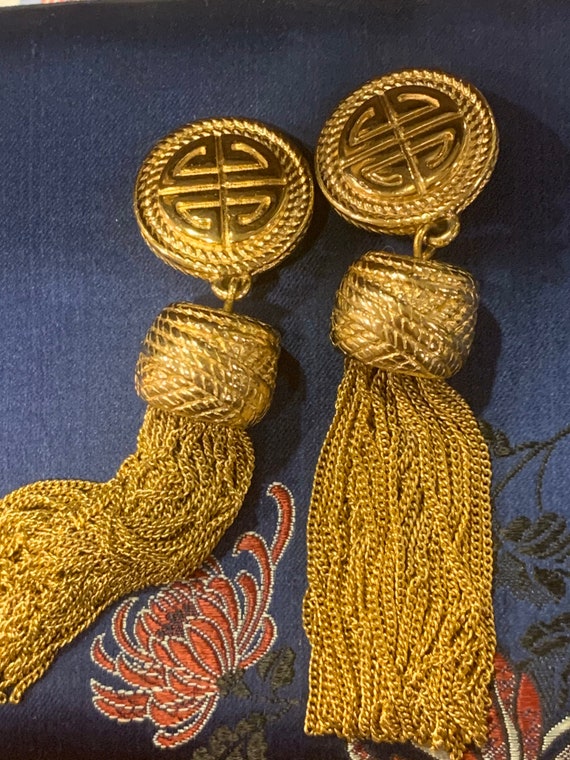 Gold Givenchy tassel clip on earrings