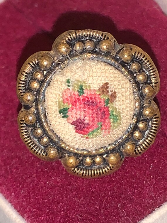 Handmade vintage Victorian needle point ring. Ros… - image 8