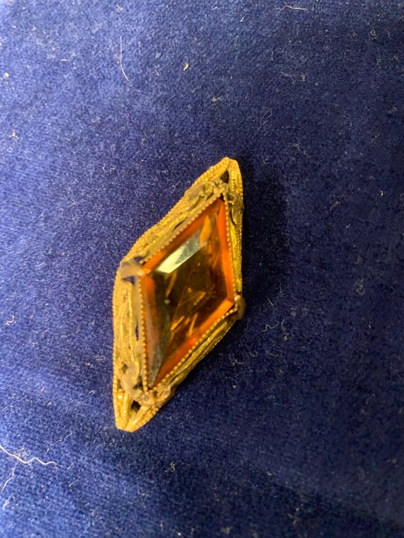 Bronze Metal Brooch Victorian Diamond Cut Citrine… - image 1