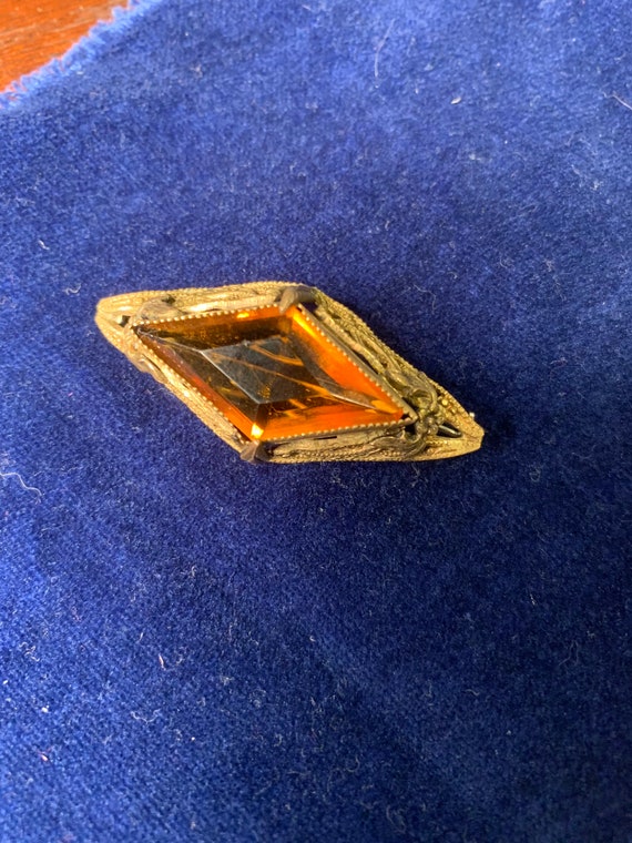 Bronze Metal Brooch Victorian Diamond Cut Citrine… - image 9