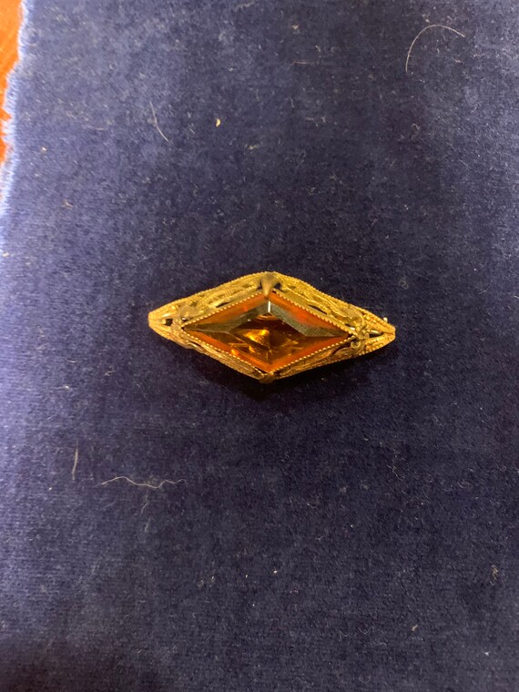 Bronze Metal Brooch Victorian Diamond Cut Citrine… - image 6