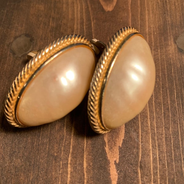 Givenchy vintage Gold and oval pearl clip on earrings stunning and rare.