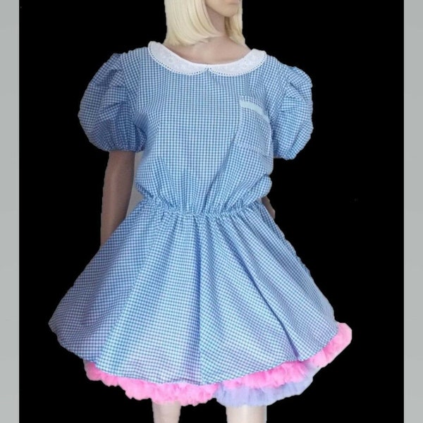 Unisex short adult baby gingham school dress Fancy dress sissy lolita cosplay