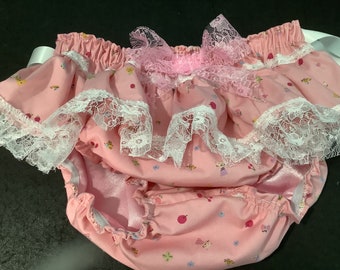 Satin lined cotton bear panties knickers lined pants tv sissy lolita cosplay