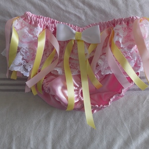 Satin double sided all around  laced maid panties knickers with ribbon trim tv sissy lolita cosplay