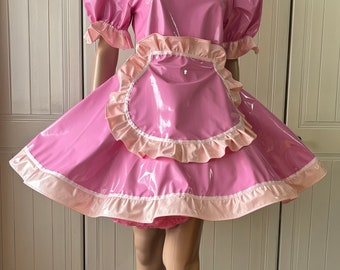 Pvc  maids dress with colour trim Fancy dress sissy lolita cosplay