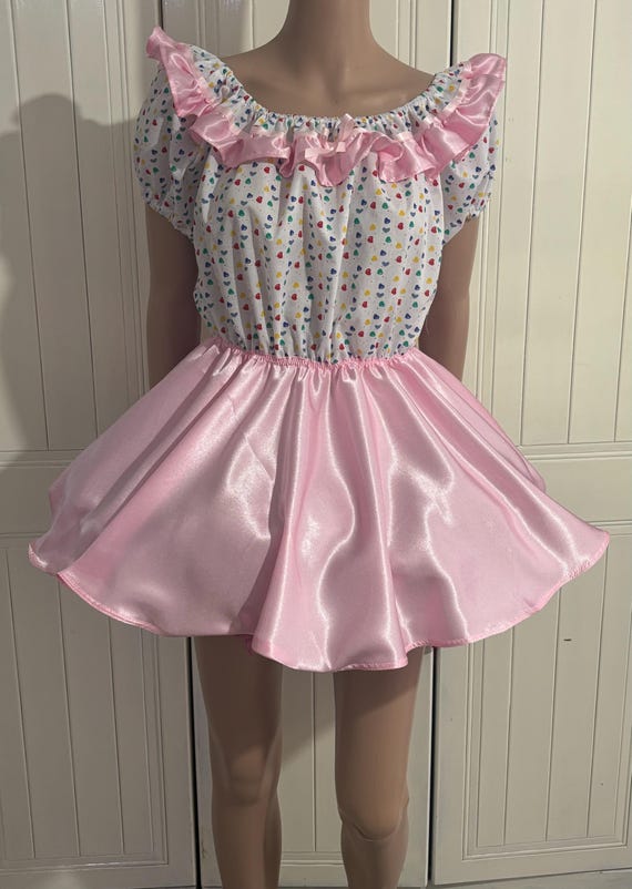 Fancy dress sissy satin and cotton dress lolita cosplay adult baby