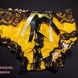 Pvc laced knickers with peep open fronti maid panties knickers tv sissy lolita cosplay