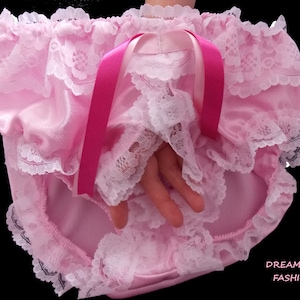 Satin laced maid panties knickerswith peep open front tv sissy lolita cosplay