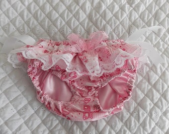 Satin lined cotton bear panties knickers lined pants tv sissy lolita cosplay