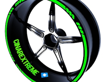 4 Piece Dashed Design Fluorescent Green Rim Tape Wheel Stripes Decals Sticker CinarExtreme