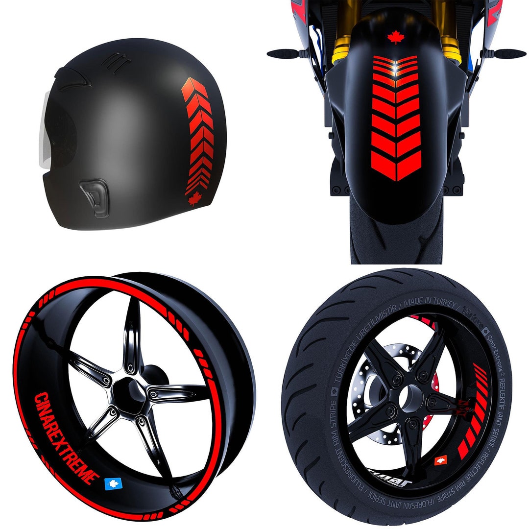 Red Rider Decal Moto Rider Set of 4 Stickers Flag Red Inner Outer Rim Strip Helmet and ...