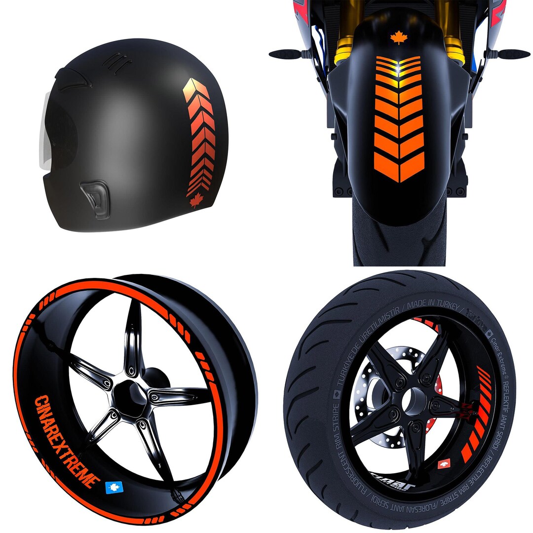 Moto Rider Set of 4 Stickers Fluorescent Orange Inner Outer Rim Strip ...