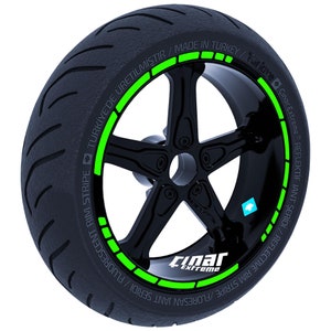 Fita de aro estilo Moto GP verde fluorescente com listras de roda, decalques, adesivo CinarExtreme