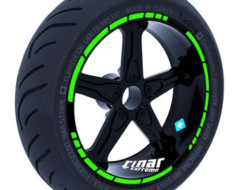 Fluorescent Green Moto GP Style Rim Tape Wheel Stripes Decals Sticker CinarExtreme