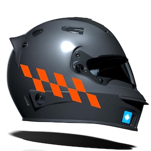 Flame Orange Checkered Helmet Motorcycle Sticker Set CinarExtreme