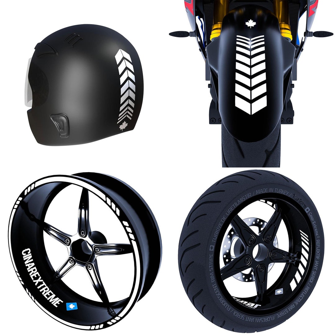 Moto Rider Set of 4 Stickers Milk White Inner Outer Rim Strip Helmet ...