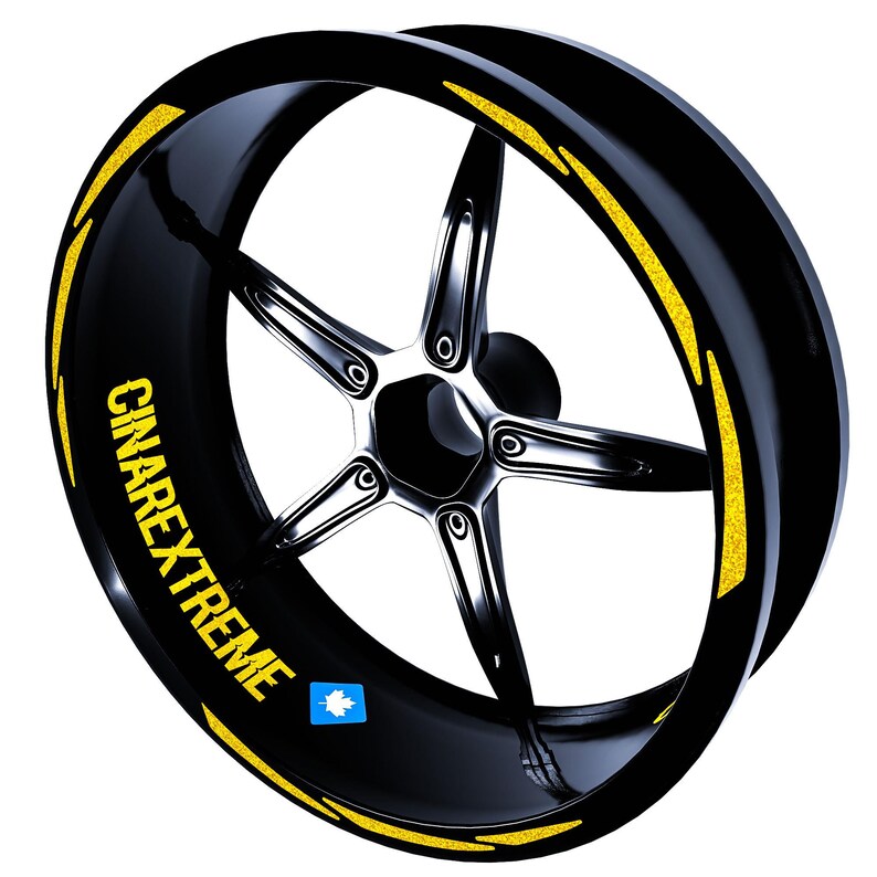 Yellow Logo Rims 3 Piece Design Reflective Yellow Rim Tape Wheel Stripes Decals Sticker ...