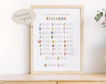 ALPHABET Italian block and cursive: printable poster in A3 or A4, decoration for children's bedrooms (DIGITAL DOWNLOAD)