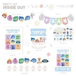 FILE DIGITALE PERSONALIZZATO (editable digital file)  Party Kit Inside Out Personalizzato per feste a tema