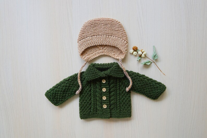 Baby Doll Clothes Set Warm Green Jacket Beige Knitted Hat Etsy