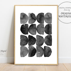 Abstract Black and White Print, Printable Scandinavian Home Decor Poster, Modern Wall Art, Digital Download, Watercolour Minimalist Poster
