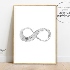 Black and White Infinity Symbol, Instant Print, Black and White Wall Art, Modern Art, Zen Home decor, Infinity Printable Watercolor Poster