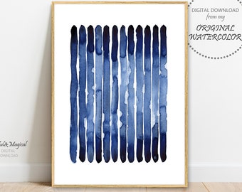 Abstract Blue Print, Watercolor Wall Art, Abstract Home Decor, Nursery Decor, Indigo Printable Digital Download Art, Blue Poster, Minimalist