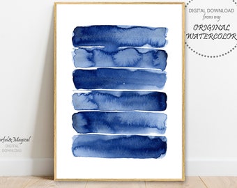 Abstract Print, Watercolour Wall Art, Indigo Printable Home Decor, Navy Blue Abstract Poster, Minimalist Art,  Printable Digital Download
