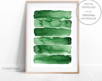 Abstract Print, Green Watercolour Wall Art, Printable Home Decor, Green Large Poster, Minimalist Art,  Printable Digital Download