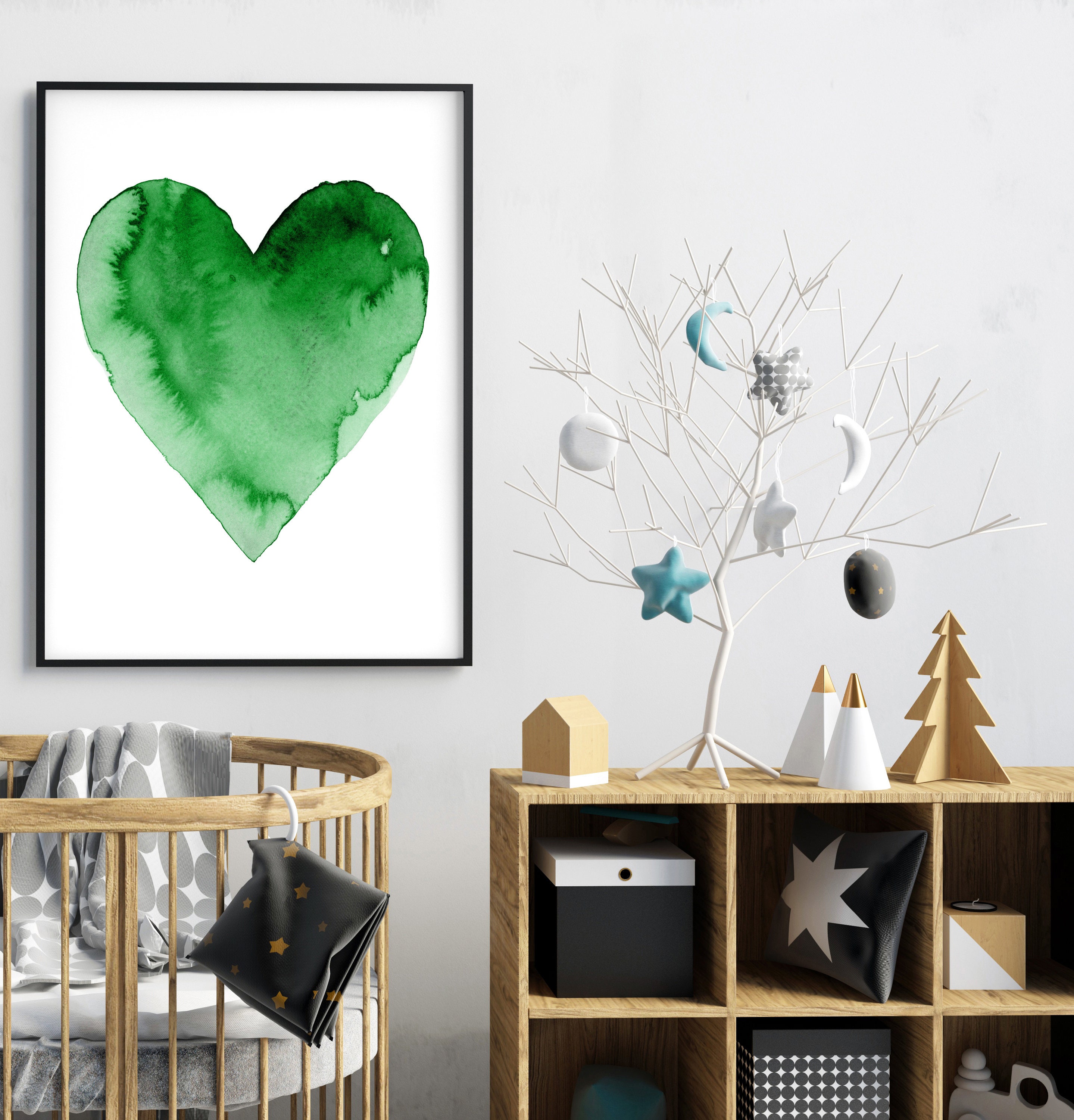 Green Heart Printable Poster, Home Wall Decor, Nursery Decor, Heart ...