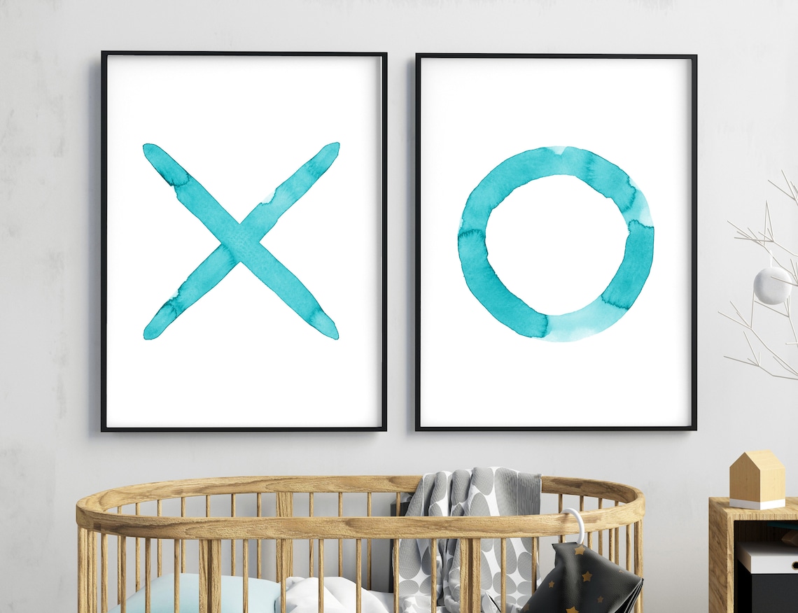 X and O Printable Set Turquoise Blue Nursery Wall Art Home Etsy