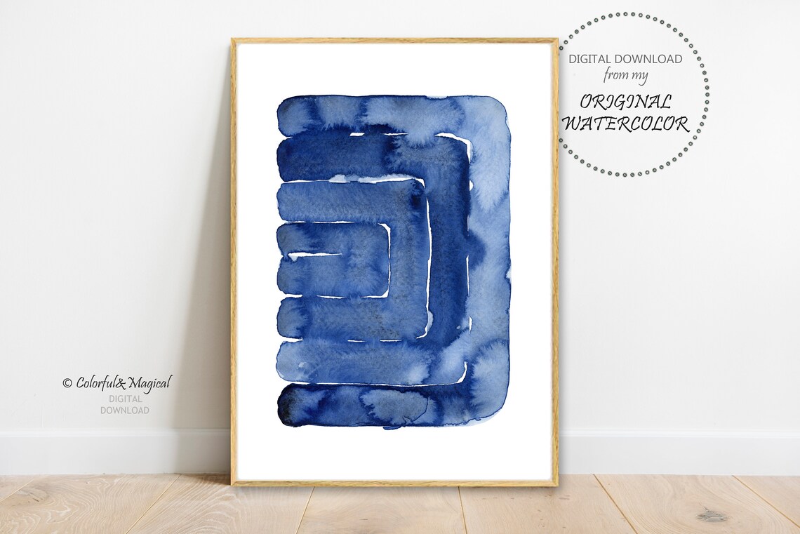 Abstract Blue Print Watercolor Wall Art Abstract Home Decor - Etsy