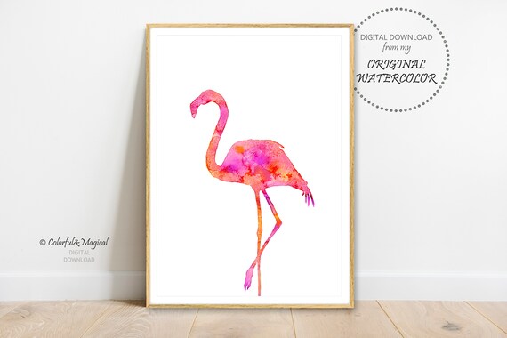 watercolor art tropical bird wall decor Flamingo print pink bird painting watercolor bird print girls room printable art