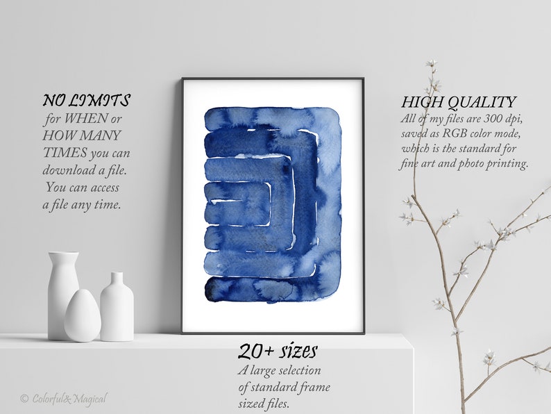 Abstract Blue Print Watercolor Wall Art Abstract Home Decor Etsy