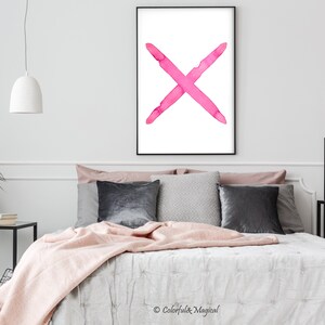X and O Print Set, Pink Nursery Decor, Pink Watercolor Wall Art, Digital Download, Girls Room ...