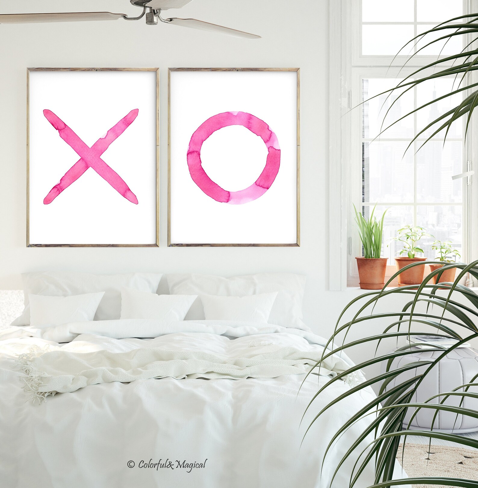 X and O Print Set Pink Nursery Decor Pink Watercolor Wall Etsy