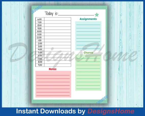 Home School Daily Planner for Kids - PDF - Printable - Colorful