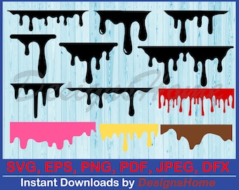 May include: A set of 10 digital clipart images of dripping paint in various colors, including black, red, pink, yellow, and brown. The images are perfect for crafting projects, scrapbooking, and digital design.
