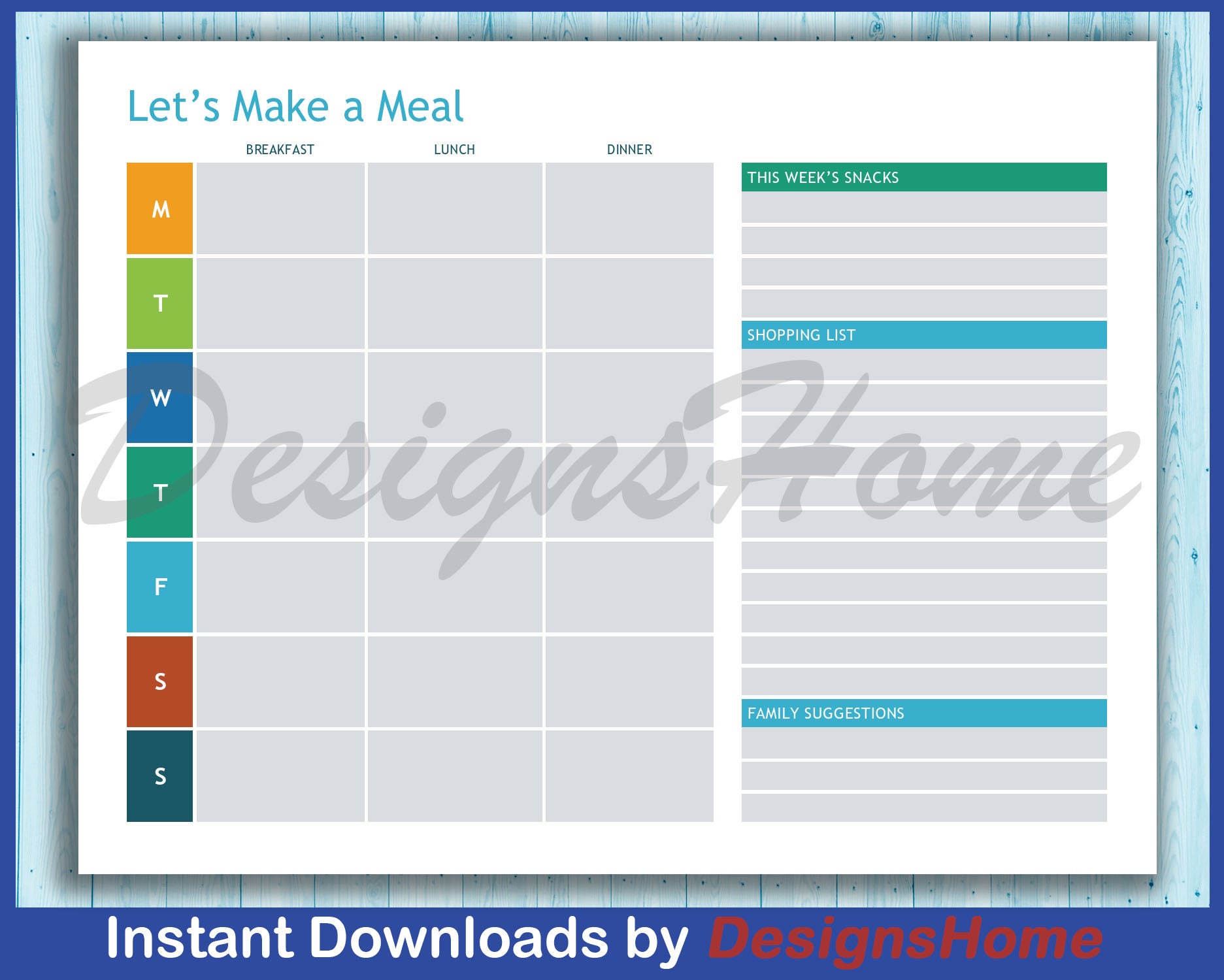Weekly Meal Planner Template PDF MS Word Printable Colorful Etsy
