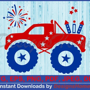 Monster Truck SVG, Kinder Shirt Cricut, Junge 4. Juli svg, Feuerwerk svg, Cut Files | Sofortdownload | SVG, Png, Dxf, Pdf, Jpg, AI