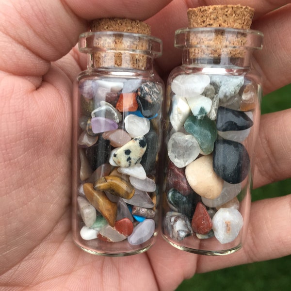 Large REAL GEM STONE- Miniature Glass Bottle Kids Educational Party Favour Gift, unique gifts, gemstone bottles