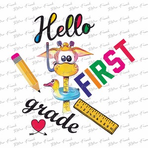Hello first grade PNG files Back to school shirt design Sublimation designs downloads Watercolor clipart 1st grade sublimation DTG Designs