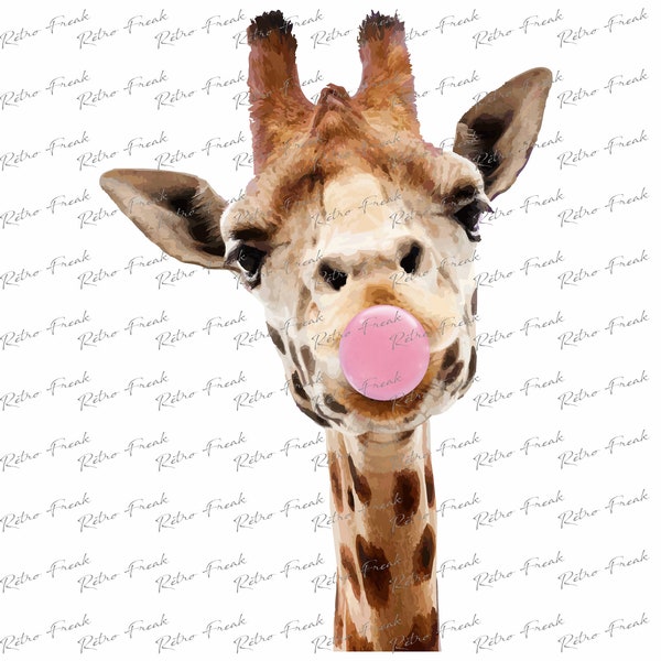 Sublimation designs Giraffe with bubble gum Sublimation graphics PNG files Sublimation transfers Downloadable print Watercolor clipart DTG