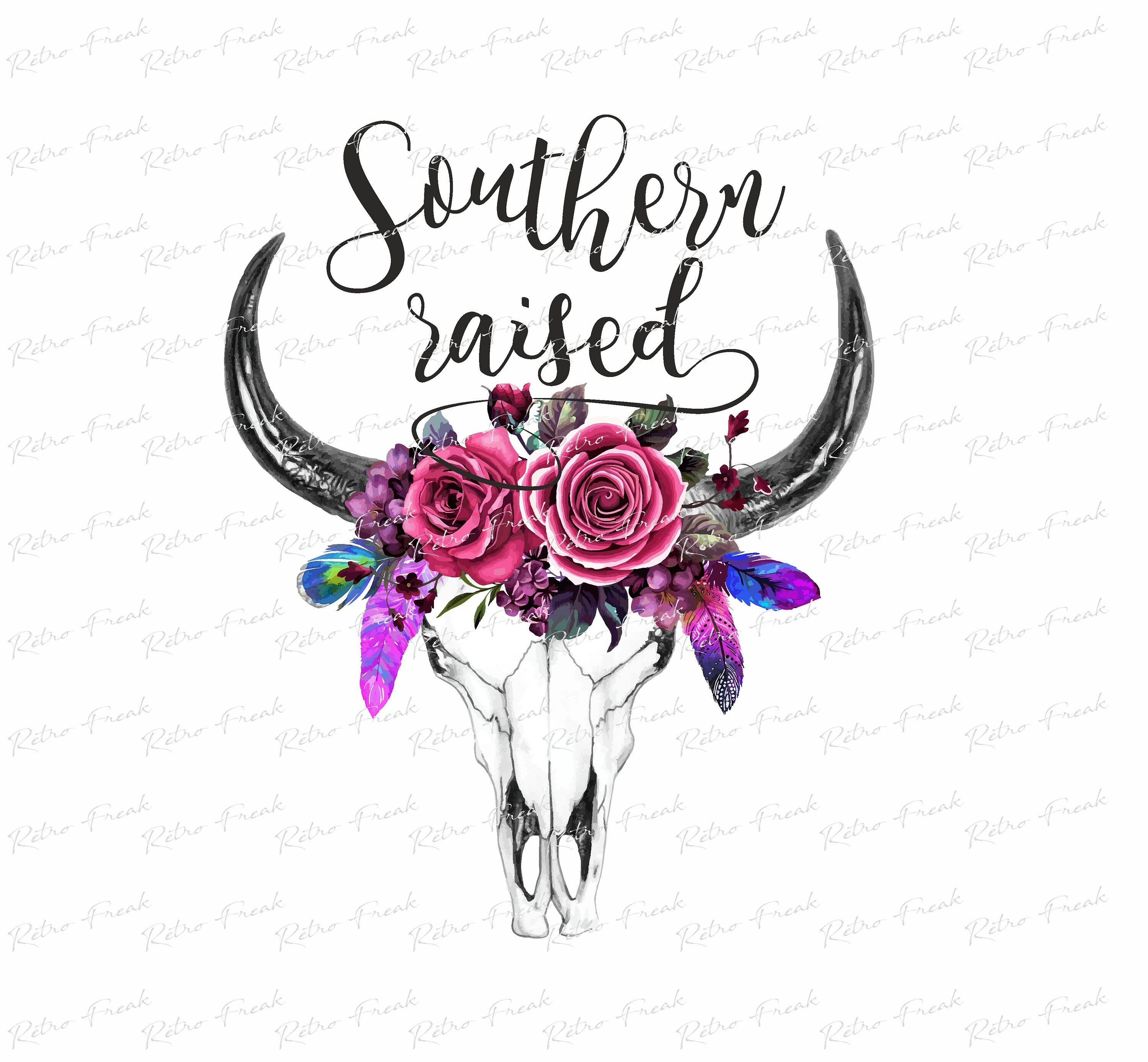 Southern raised png Cow skull with flowers png file Sublimation designs PNG Watercolor Sublimation transfers Downloadable print Jesus PNG