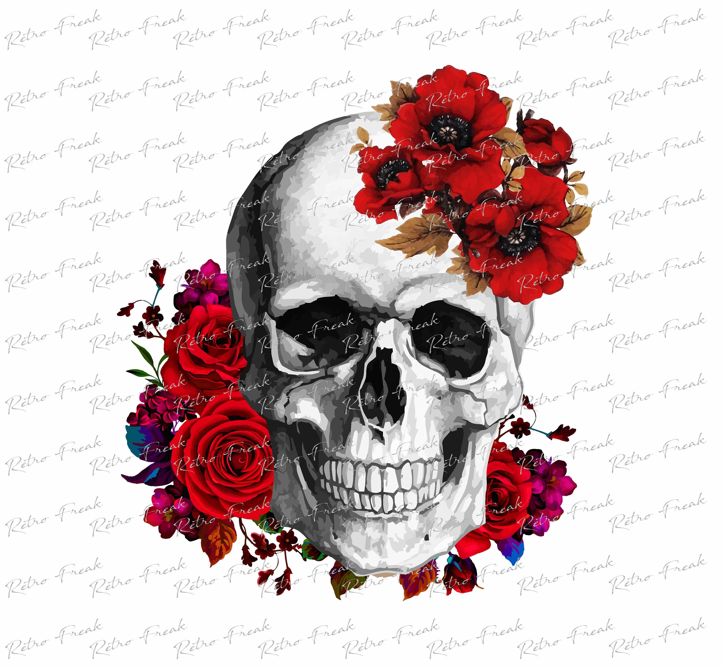 Skull with flowers Floral skull Sublimation designs PNG files Watercolor  clipart Sublimation transfers Downloadable print Tshirt design png