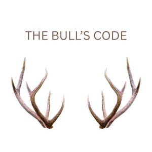Könnte beinhalten: Weißer Hintergrund mit dem Text "THE BULL'S CODE" und einer Grafik aus drei ineinandergreifenden Kreisen mit Pfeilen und einem Kreuz. Darunter zwei Geweihe.